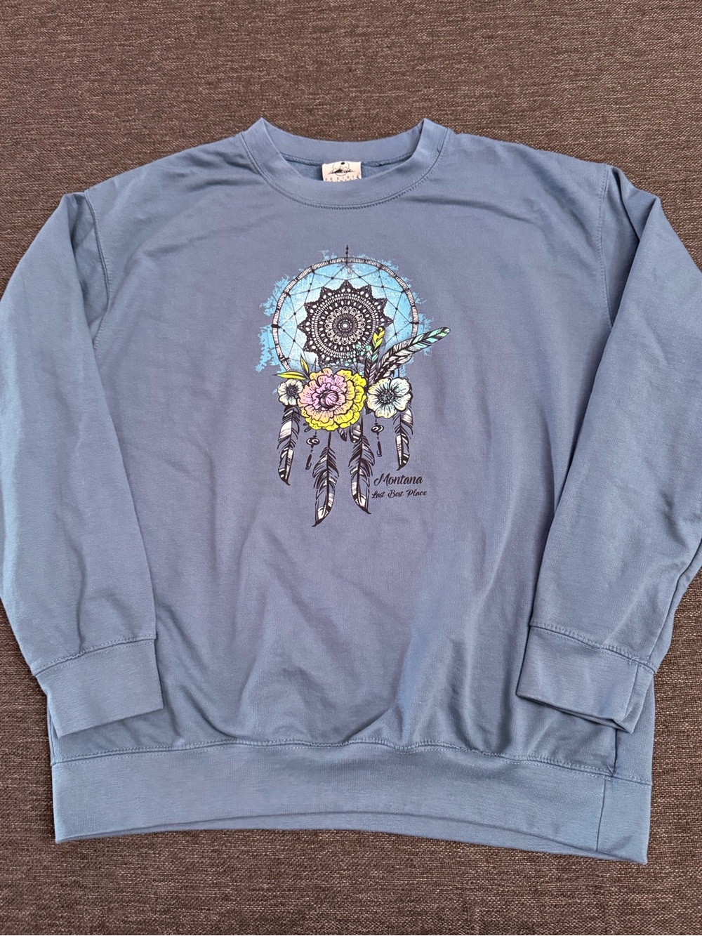 Montana Dreamcatcher Prarie Mountiam  Graphic Sweatshirt - Dusty Blue size 3x